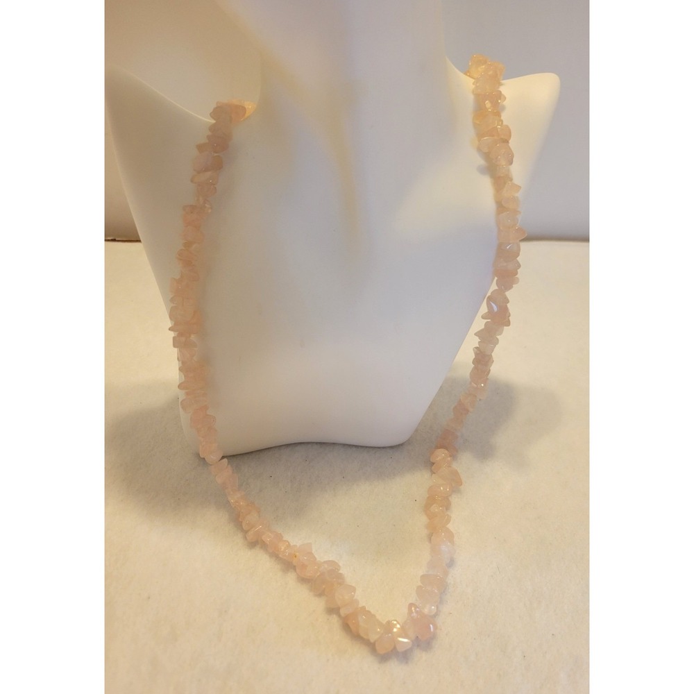 Rose Quartz Chip Necklace Vintage Boho Naturalist Gemstone Pale Pink